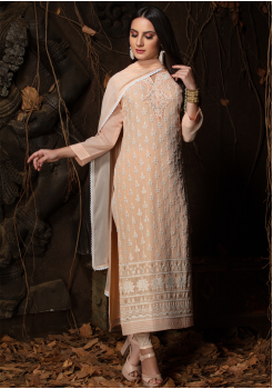 Light Peach Color Designer Viscose Straight Cut Suit